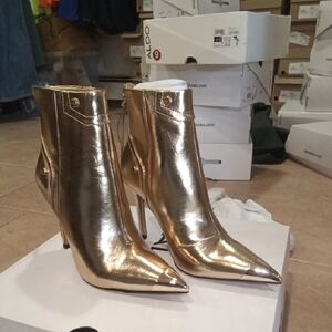 Aldo Metallic Gold Pointed-Toe Stiletto Ankle Booties